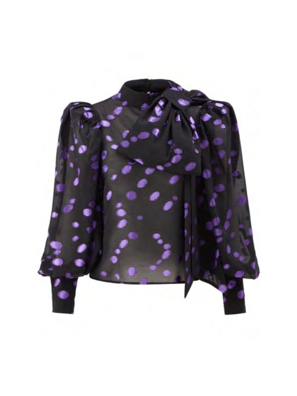 Blouse noire à pois lila – Image 2