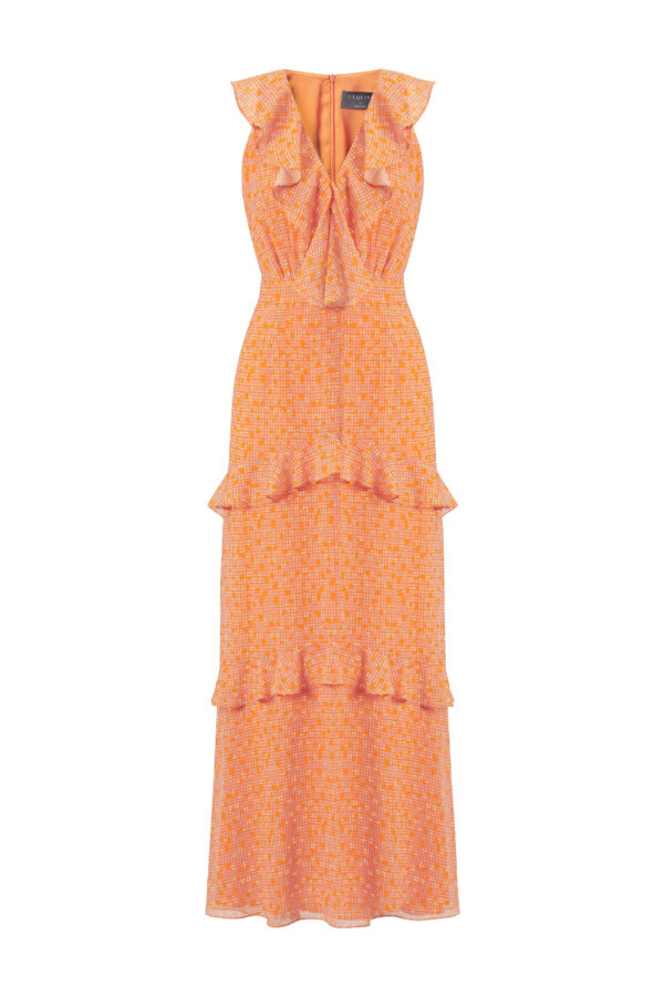 Robe longue à volants imprimé orange – Image 5