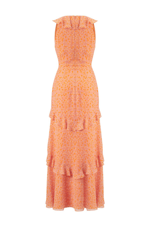 Robe longue à volants imprimé orange – Image 6