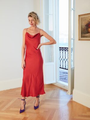 Robe longue effet nuisette rouge