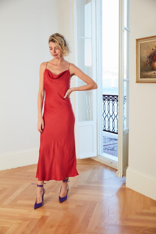 Robe longue effet nuisette rouge