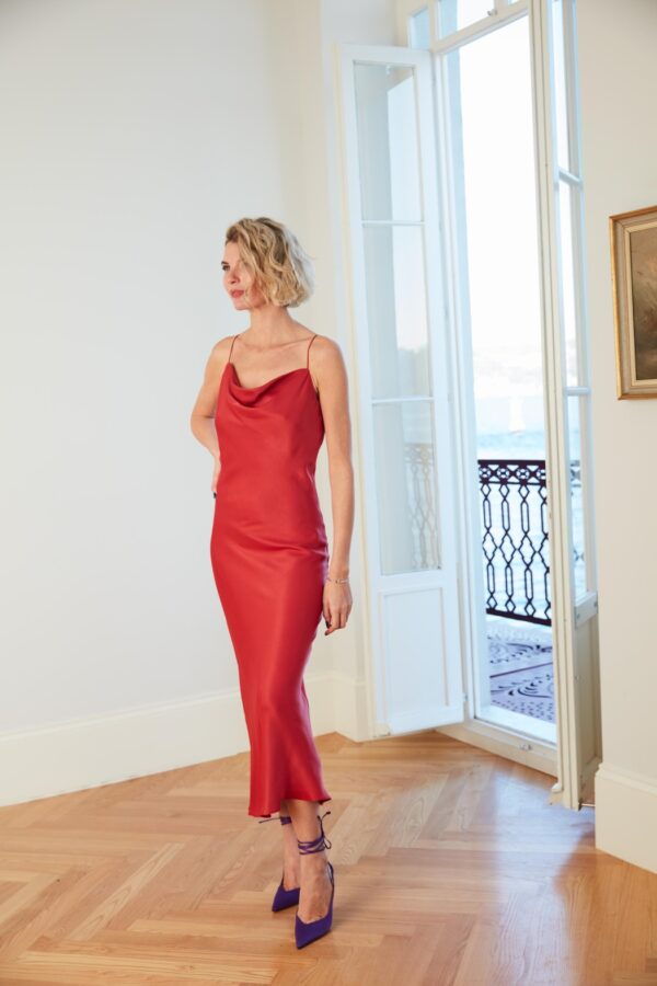 Robe longue effet nuisette rouge – Image 3