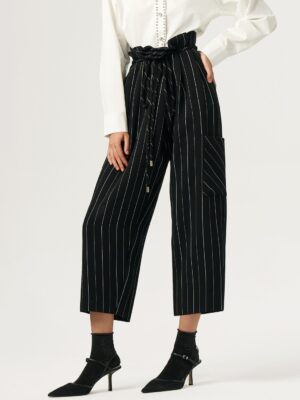 Pantalon à plis rayé noir