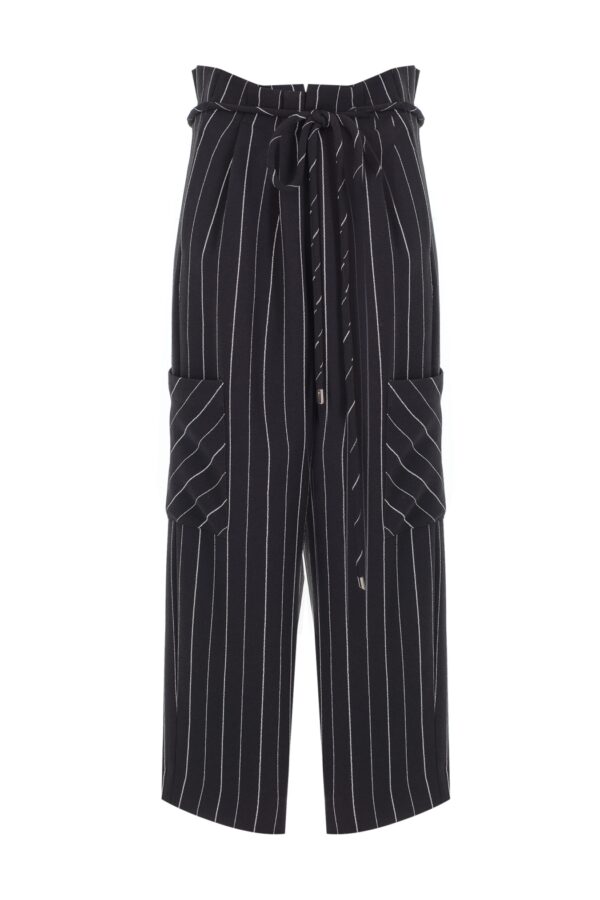 Pantalon à plis rayé noir – Image 4