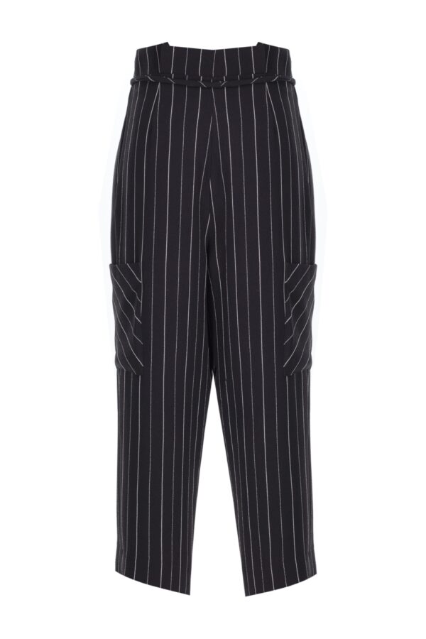 Pantalon à plis rayé noir – Image 5