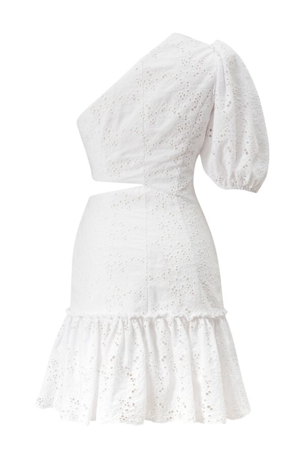 Robe courte asymétrique à broderie blanche – Image 6