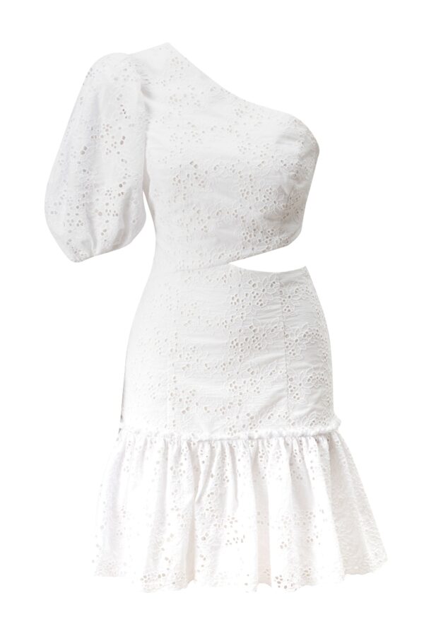 Robe courte asymétrique à broderie blanche – Image 5