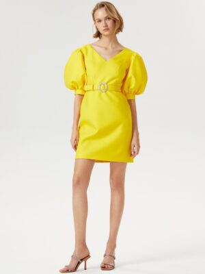 Robe courte manches ballon jaune