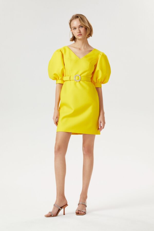 Robe courte manches ballon jaune