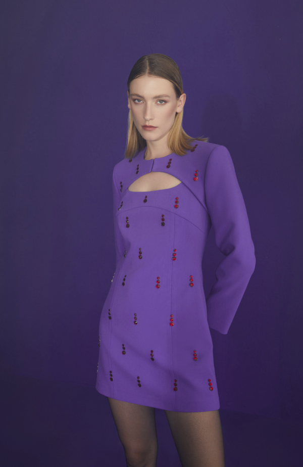 Robe mini violette à perles