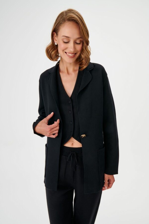 Veste blazer en maille noire – Image 4