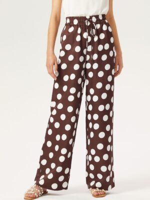 Taille 38/M - Pantalon marron large à pois