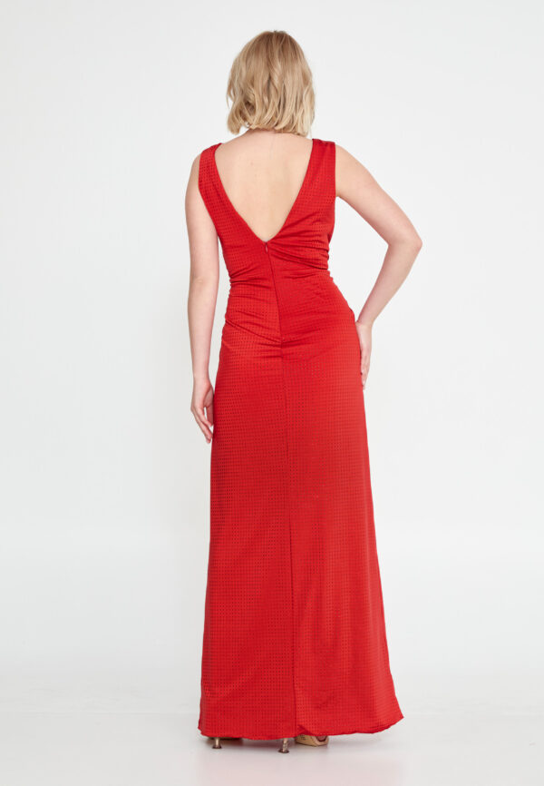 Robe longue rouge drapée – Image 4