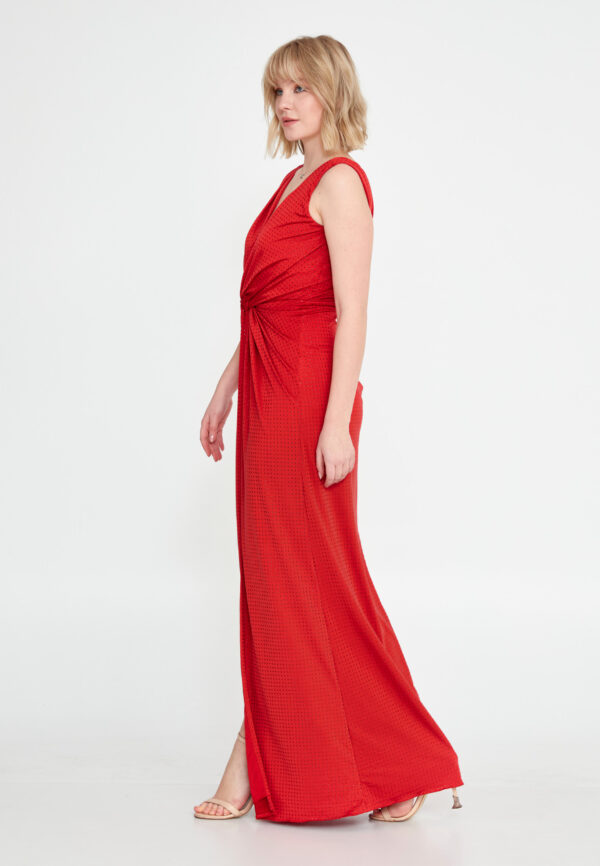 Robe longue rouge drapée – Image 3