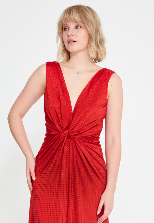 Robe longue rouge drapée – Image 2