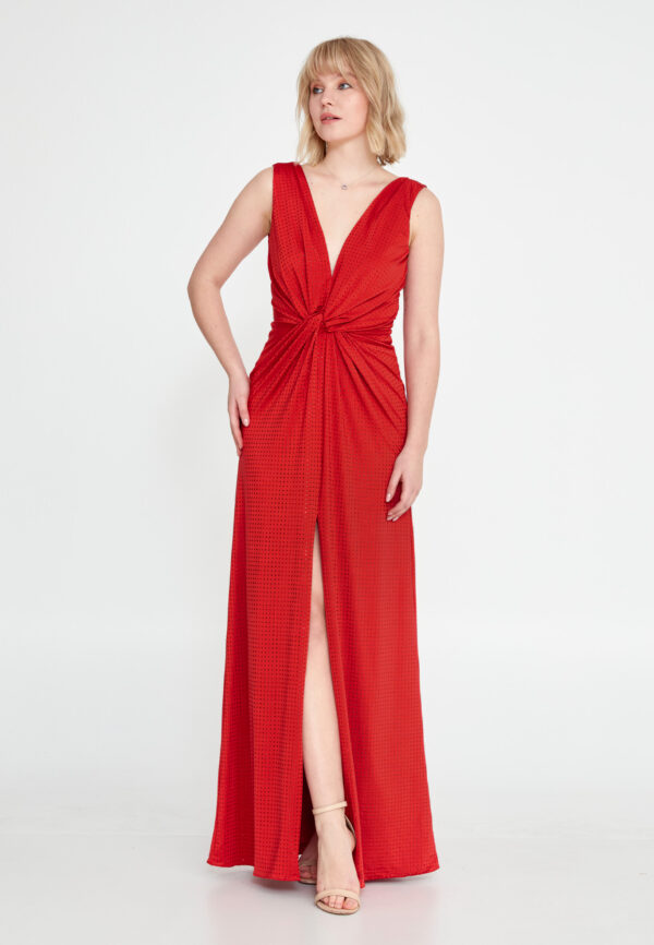 Robe longue rouge drapée